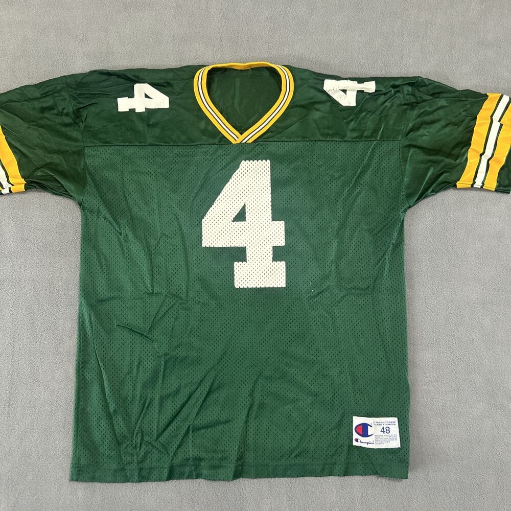 Vintage 1990's Brett Favre #4 Green Bay Packers Green Champion Jersey Size 48 M